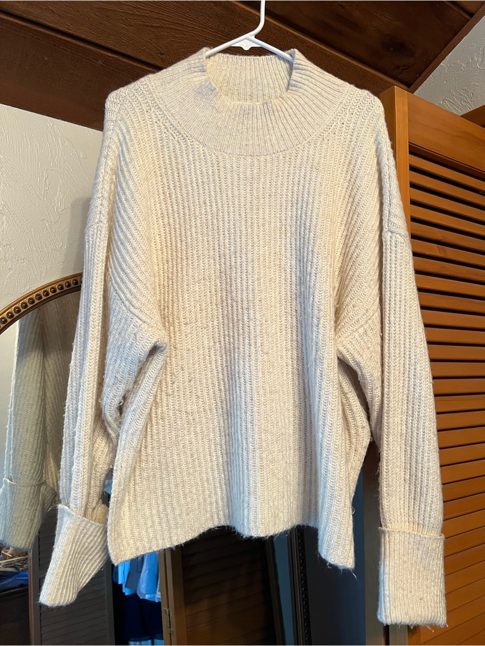Topshop Cream Ribbed Turtleneck Sweater